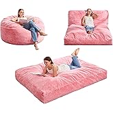 Hobestluk Bean Bag Chair Convertible Beanbag Chairs for Adults, 3 in 1 Bean Bag with Plush Faux Fur Cover, Adult Bean Bag Chair for Living Room, Bedroom (Pink, Full)