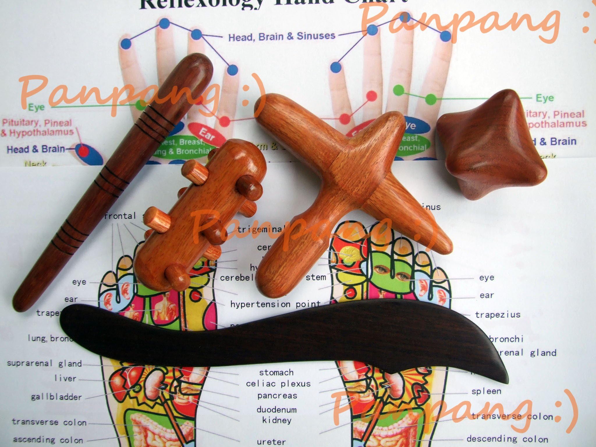 Set 5 Pcs Reflexology Traditional Full Body Relax Tool Thai Wooden Foot Massage Stick