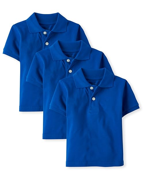 The Children's Place Baby Boy's Multipack Short Sleeve Pique Polos, Renew Blue 3-Pack