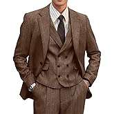 ZKHOECR Mens Suit 3 Piece Tweed Herringbone Tuxedo Suit Wedding Suits for Mens Blazer Jacket Double Breasted Vest Pants Set