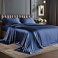 BEDELITE Satin Sheets Queen Size Bed Set, Luxury Soft Navy Silky Sheets for Hair and Skin, Similar to Silk Bed Sheets Set 4 Pieces （1 Deep Pocket Fitted Sheet, 1 Flat Sheet, and 2 Pillowcases）
