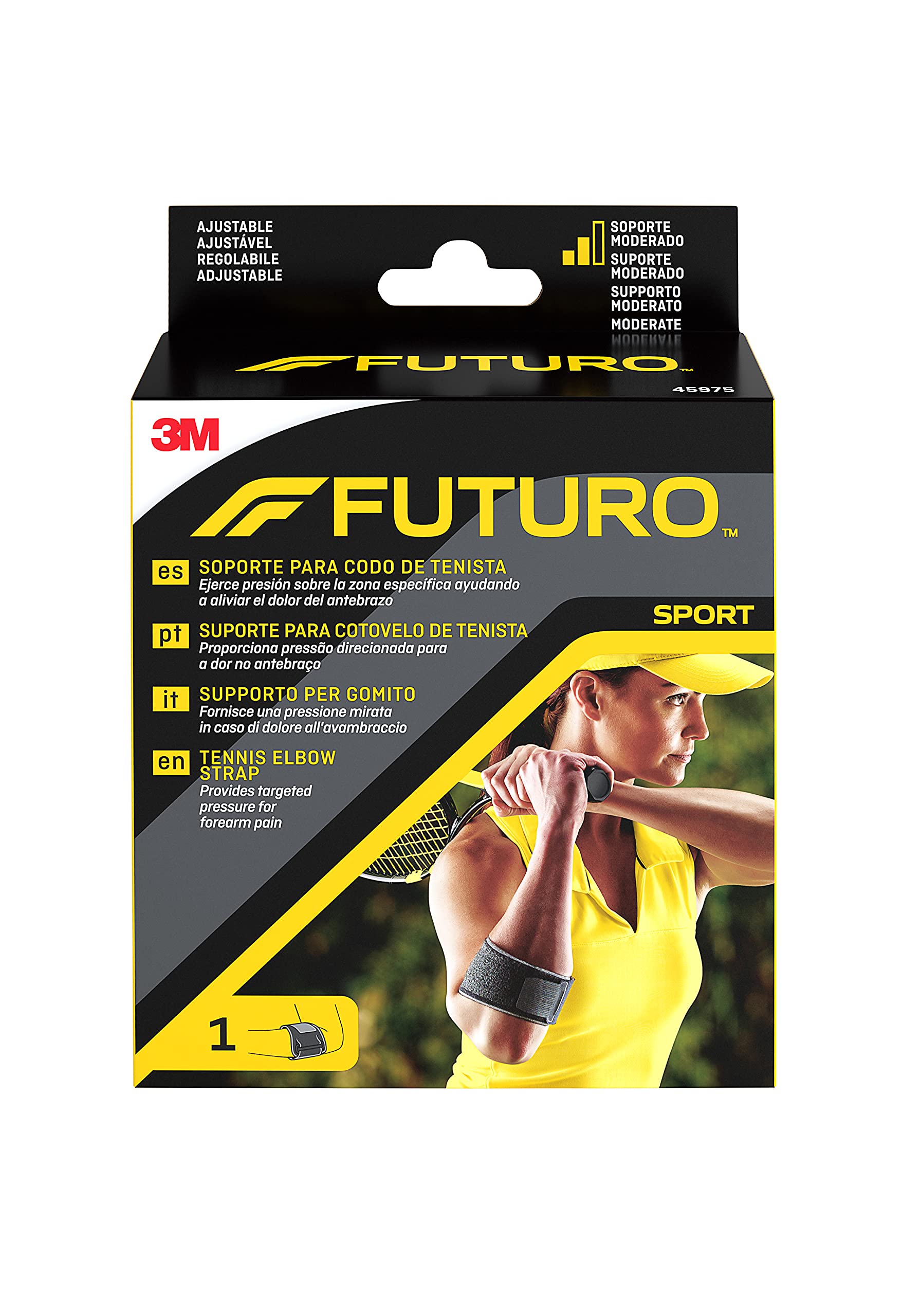 FUTURO Tennis Elbow Strap, Black - Adjustable Support for Tendonitis, Tennis or Golfers Elbow - Moderate Support Suitable for Men and Women