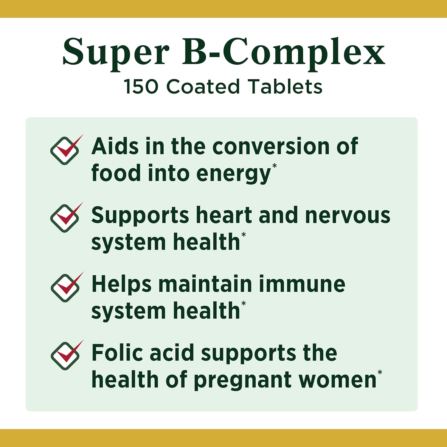 Vitamin B Complex by Nature's Bounty, Super B Complex Vitamins w/ Vitamin C for Immune Support & Folic Acid, 150 Tablets: Health & Personal Care