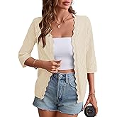 Rapbin Cardigans for Women Lightweight 3/4 Sleeve Crochet Textured Shrug for Dresses Open Front V Neck Button Down Top