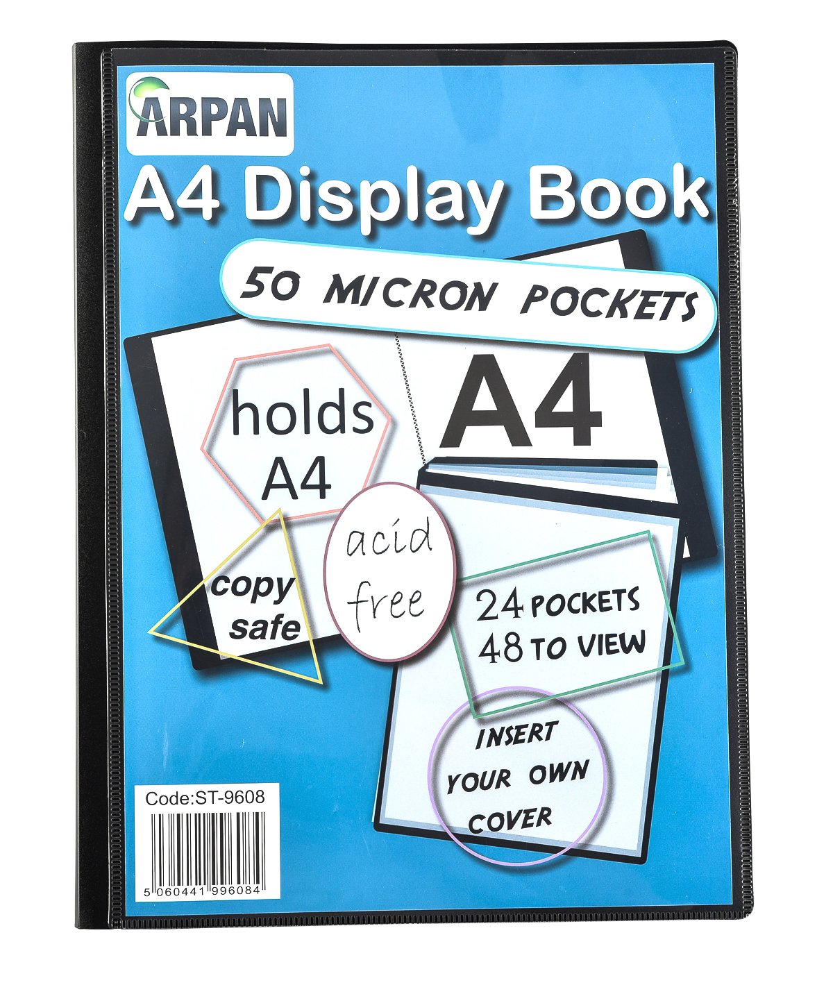 A4 Presentation Display Book with 24 Pockets 48 Views - Book Folder Folio for Reports, Documents, Music Sheets, Artwork, School Projects, Clippings - Document Protector with Plastic Sleeves - by Arpan