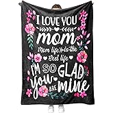 Battilo Anniversary Birthday Gift for Mom from Daughter Son, Mother Birthday Gifts, Mom Blanket, Gift Blanket, Super Soft Flannel Black Throw Blankets for Bed Couch (50 x 60 in)
