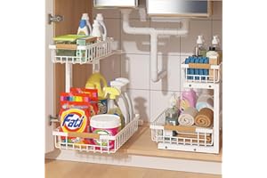 Floridy Under Sink Organizer 2 Packs, 2 Tier Slide Out Large Kitchen Sink Organizers and Storage Height Adjustable Under Cabi