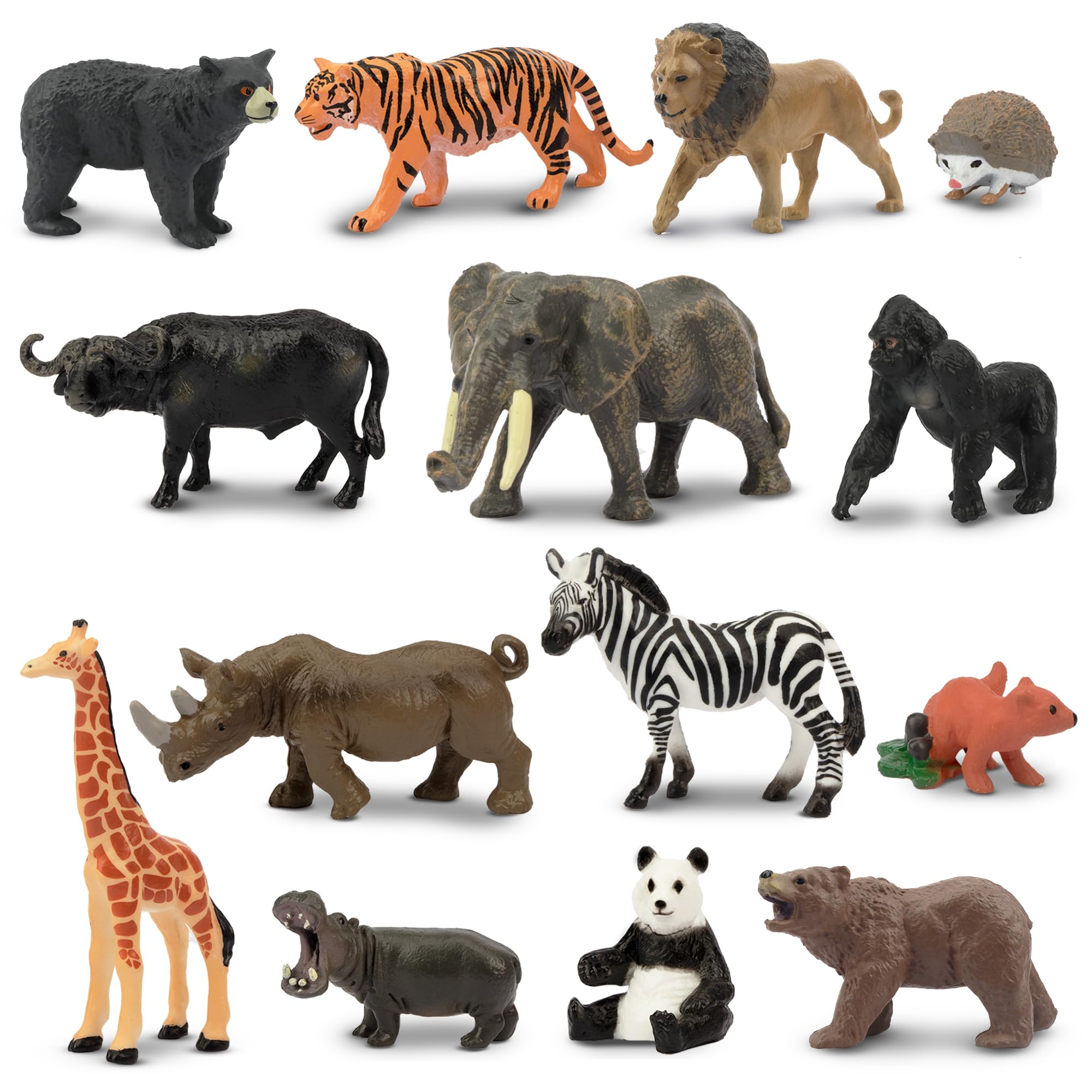 toymany 14PCS Mini Jungle Animal Figures Toy, Realistic Mini Jungle Zoo Animal Figurines Cake Topper Toy Set, Easter Egg Christmas Birthday Gift Party Favor School Project for Kids Toddlers