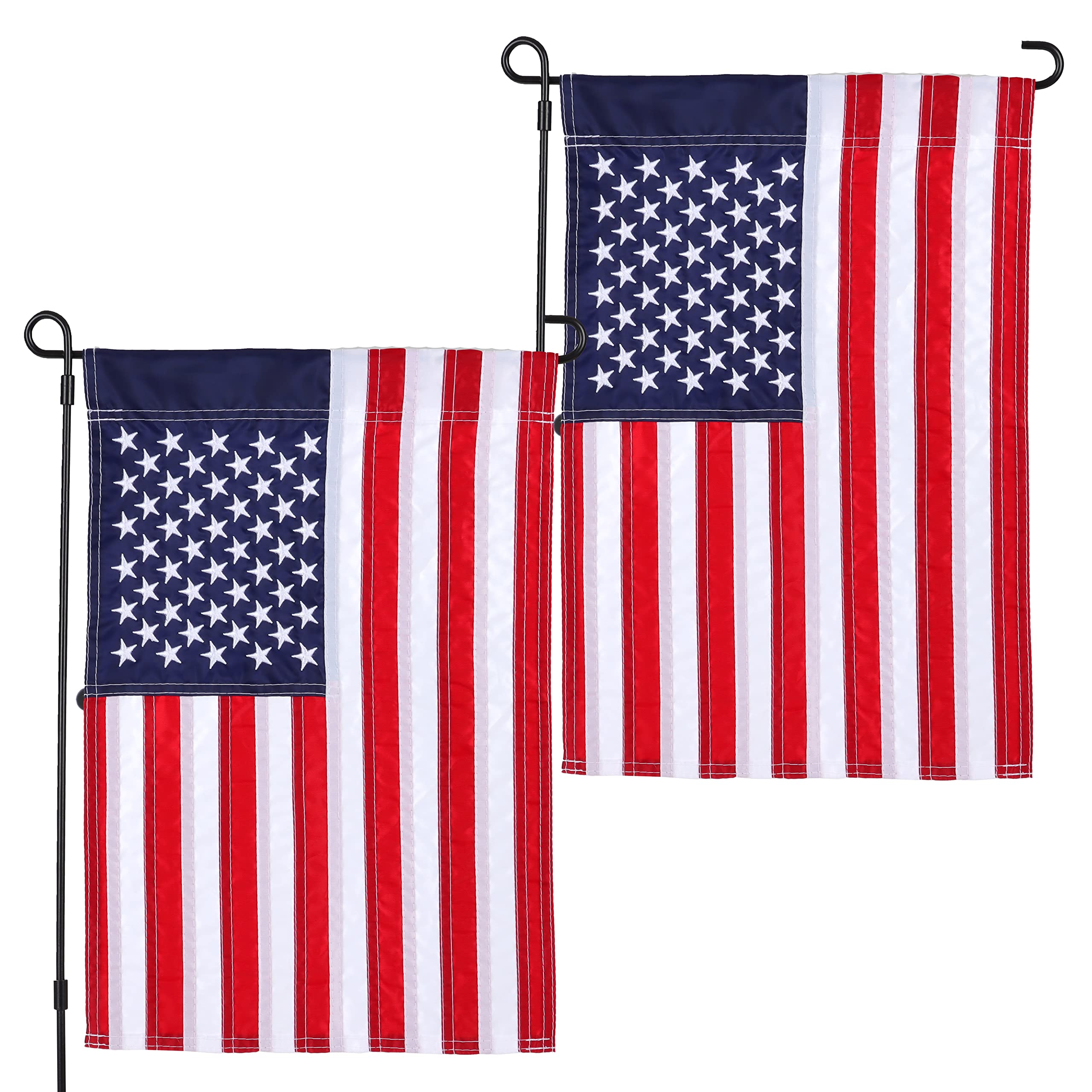 Photo 1 of 2 Pack American Flag Garden Flags Embroidered - 12''x18'', Deluxe Embroidered Stars and Sewn Stripes USA Garden Flags,Patriotic Decorative Yard Flags for Garden and Home, 210D Nylon