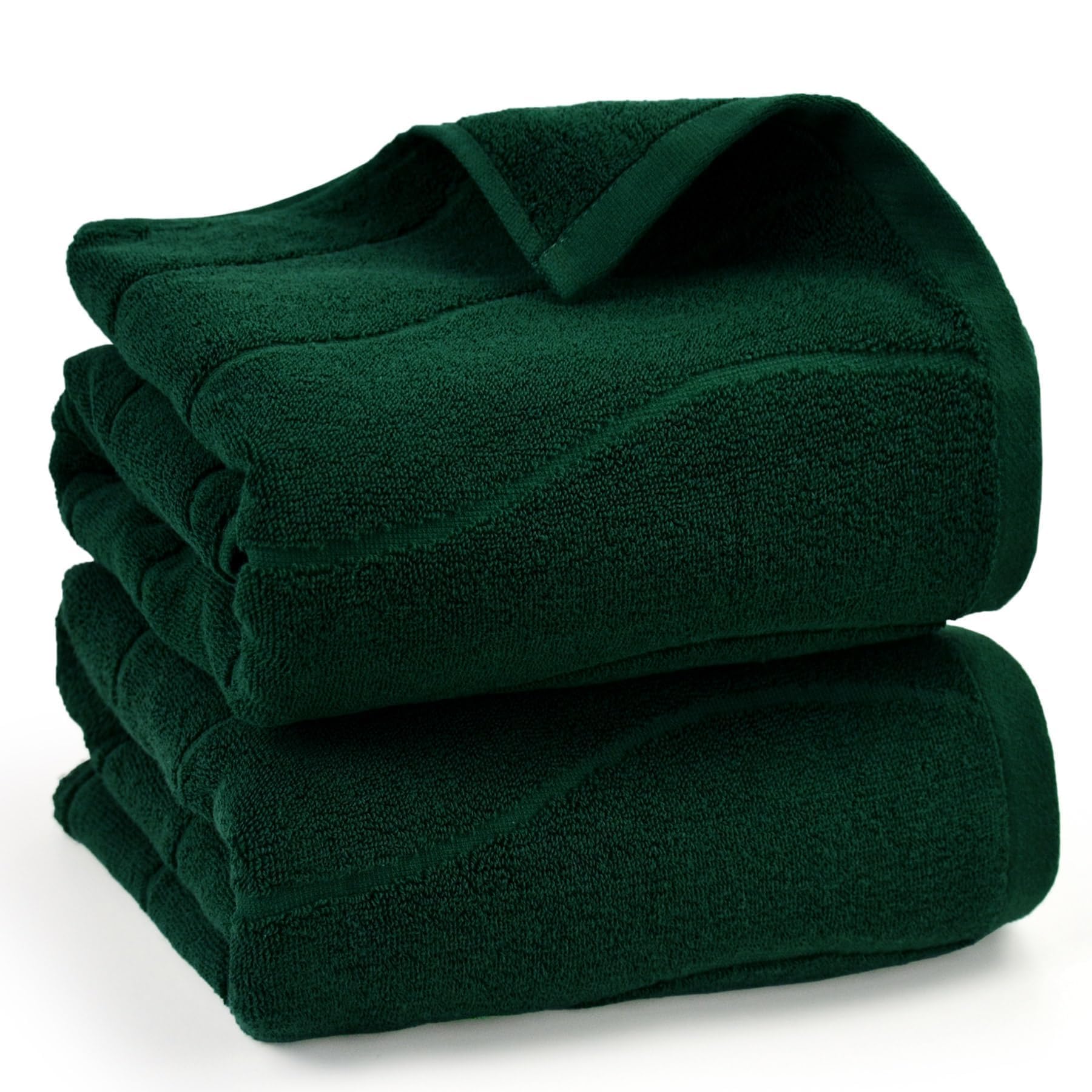 Photo 1 of Cotton Bath Towels Set of 2 in Forest Green (Wavy Striped Jacquard) 27.5” x 55”, Quick Dry Towel for Bathroom Pool Gym Swim