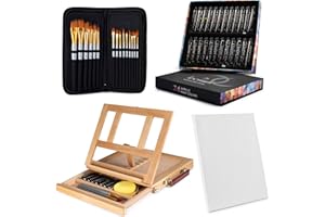 LOOMINI Acrylic Paint Set for Adults & Kids Includes Tabletop Easel Canvas and Brushes 24 Acrylic Paint Colors 15 Brushes 1 Easel 1 Canvas | Painting Kit for Adults