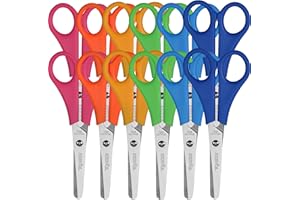 Scissors Bulk for Kids, EZZGOL 12 PACK 5” Safety Blunt Tip Student Scissors, 6 Assorted Colors Kid Craft Scissor for Cutting Regular Paper,Construction Paper,Cards