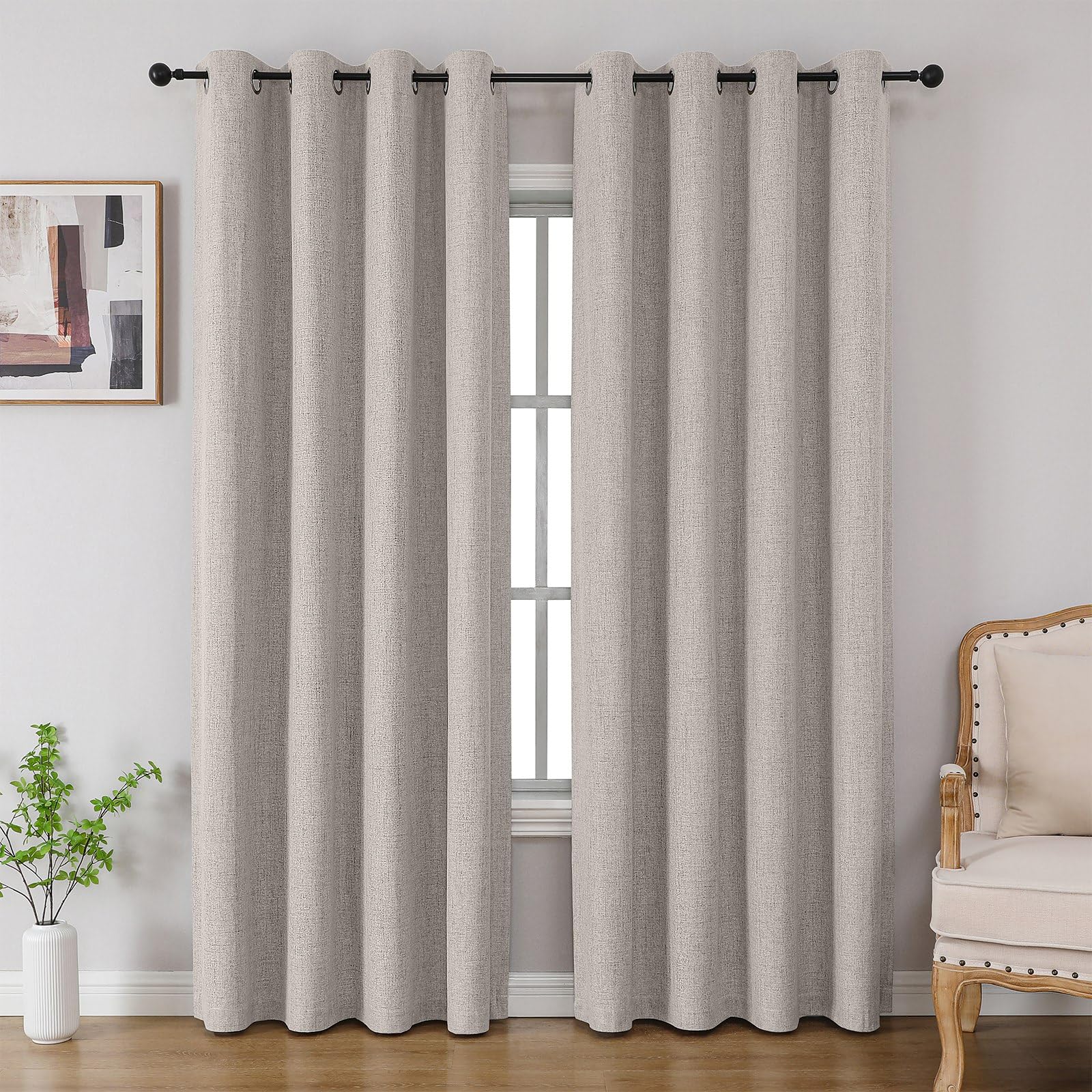 Photo 1 of CUCRAF 100% Blackout Curtains 90 inches Length 2 Panels Set, Room Darkening Linen Textured Curtain Grommet for Bedroom Living Room, Light Blocking Thermal Insulated Drapes (52 x 90 Inch,Off White)