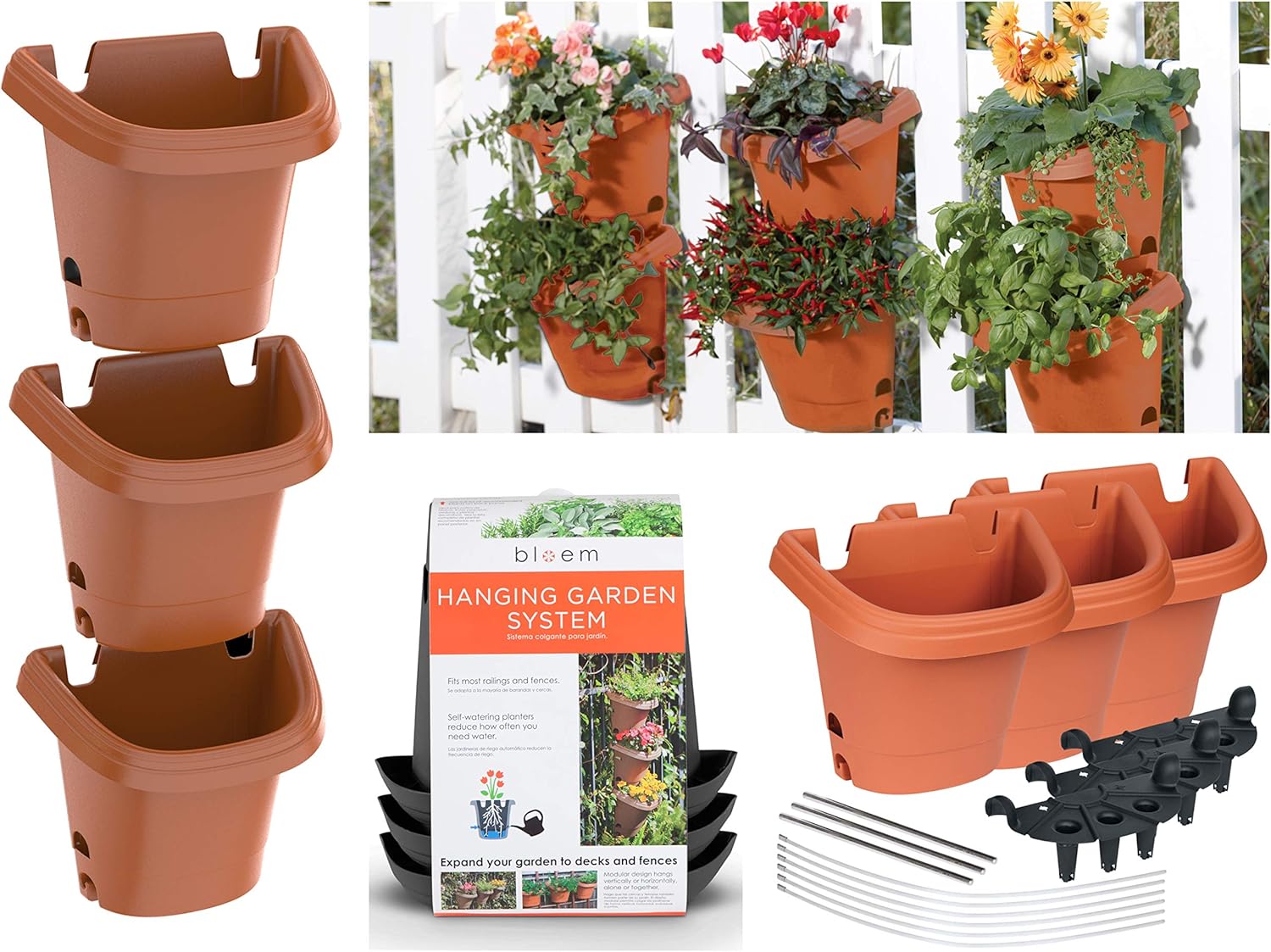 Bloem, Terra Cotta Hanging Garden Planter System 3 Pack, (482121-1001)