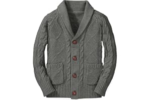INORIN Boy's Sweater Cardigan Button Down Shawl Collar Cable Knitted Outwear Sweater Coats with Pockets