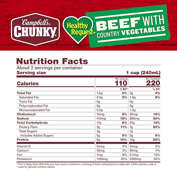 CAMPBELL’S CHUNKY HEALTHY REQUEST SOUP, BEEF SOUP WITH COUNTRY VEGETABLES, 18.8 OZ CAN