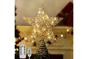 Roylvan Star Tree Topper with 8 Lighting Modes, USB Christmas Star Treetop with Timer Decorative Light with Silver Strip, 20 