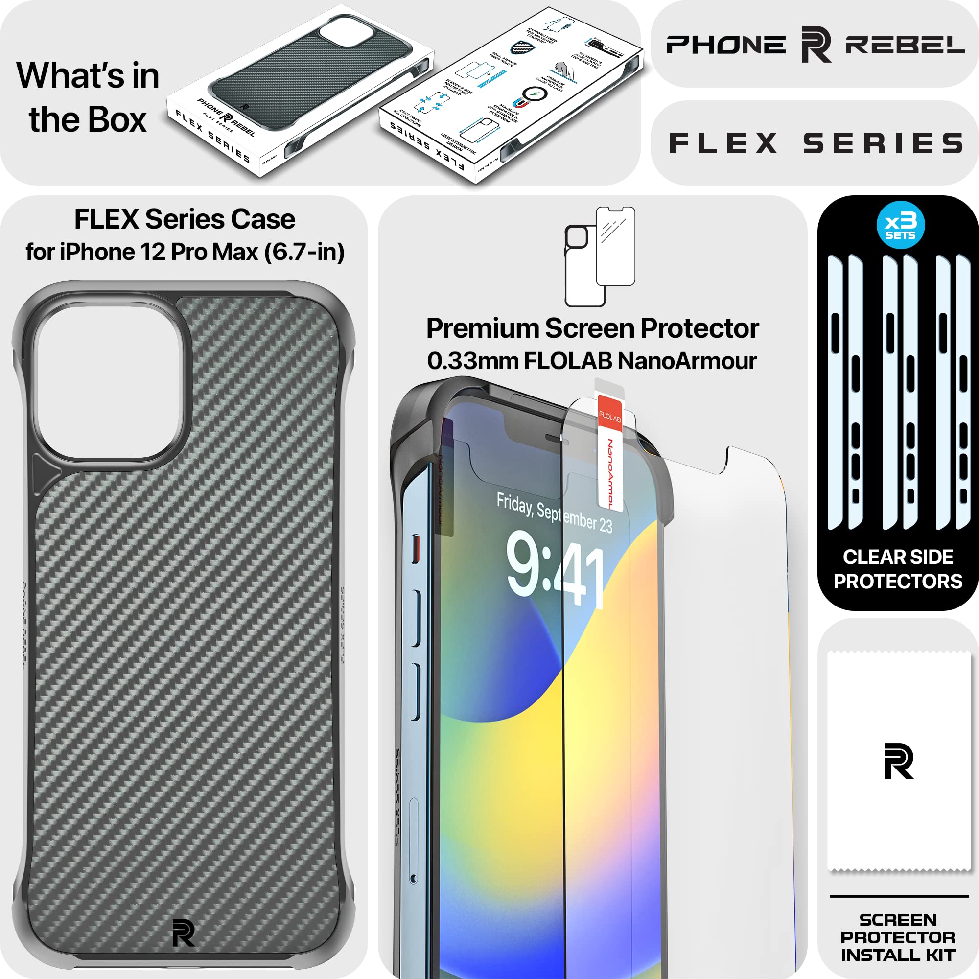 REBEL Phone IPhone 13 Pro Case Series Gen-3 Premium Aramid Fiber, MagSafe Compatible, Protective Shockproof Corners, Metal Buttons, Slim Fit Grip Case