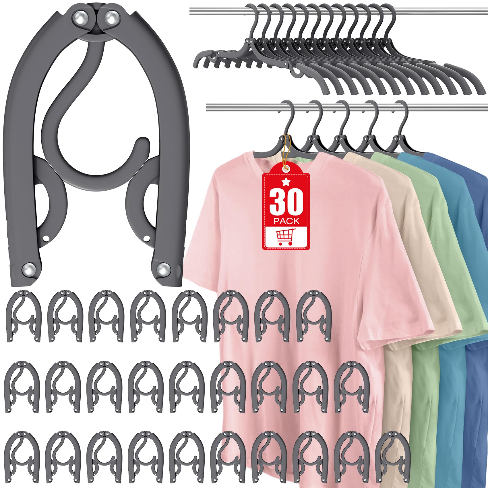 Photo 1 of 30 Pcs Travel Hangers Portable Foldable Travel Hanger Organizer, Plastic Cruise Essentials Clothes Drying Rack Folding Hangers for Camping Flying RV Europe Vacation Essentials Suitcase, Dark Grey