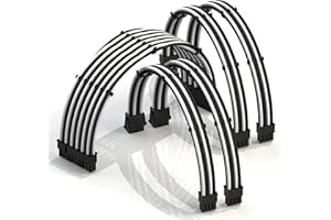 LINKUP - AVA 50cm PSU Cable Extension Sleeved Custom Mod GPU PC Braided w/Comb Kit | 1 x 24 P (20+4) | 2 x 8 P (4+4) CPU | 2 