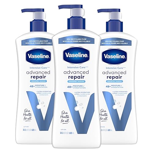 Vaseline Intensive Care Unscented Advanced Repair Body Lotion - Ultra-Hydrating with Lipids for Extremely Dry Skin, 20.3 oz, Pack of 3
