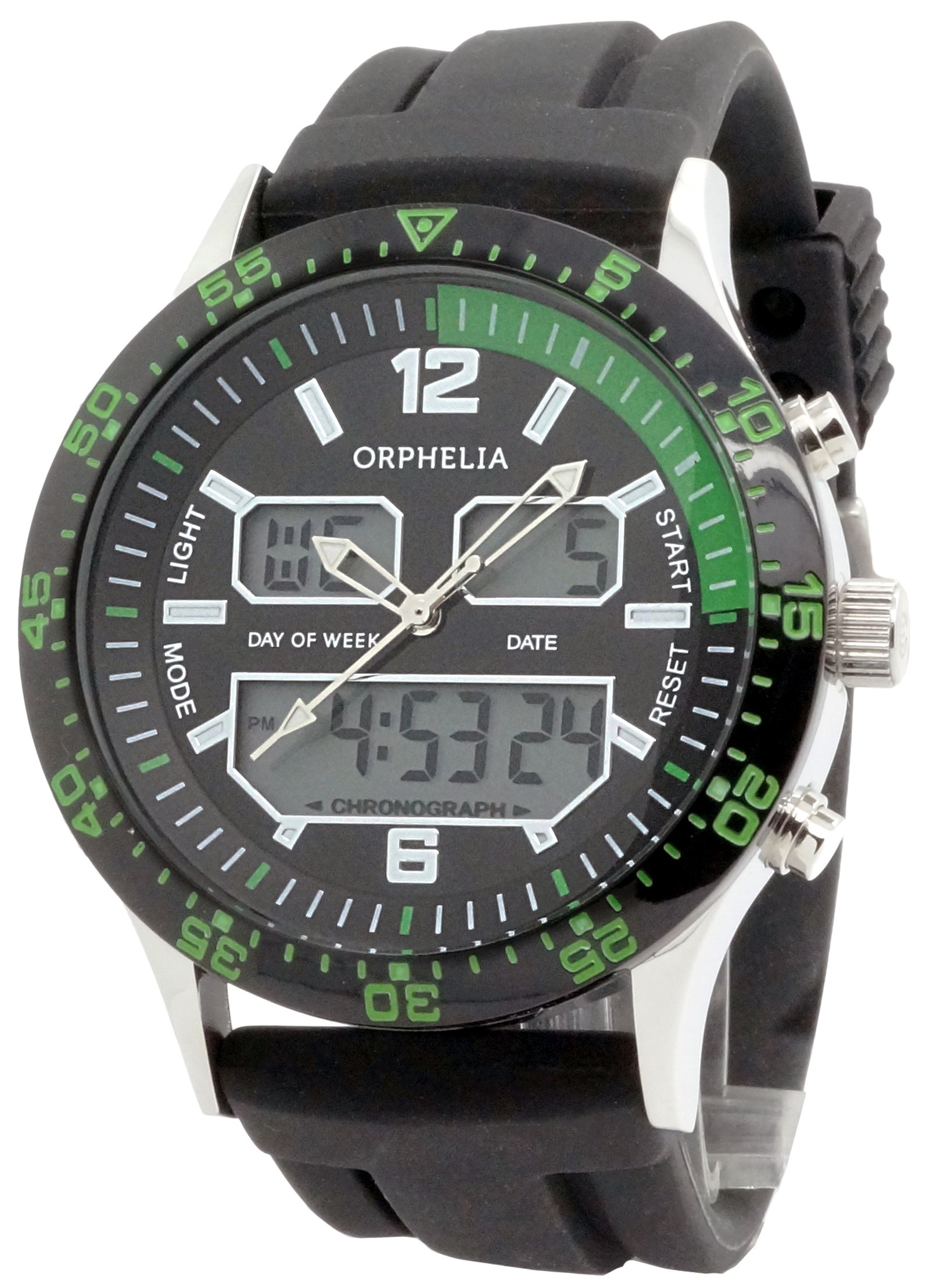 ORPHELIA Men's Analogue Quartz Watch – Digital Eclips Silicone Strap, Green, Strap