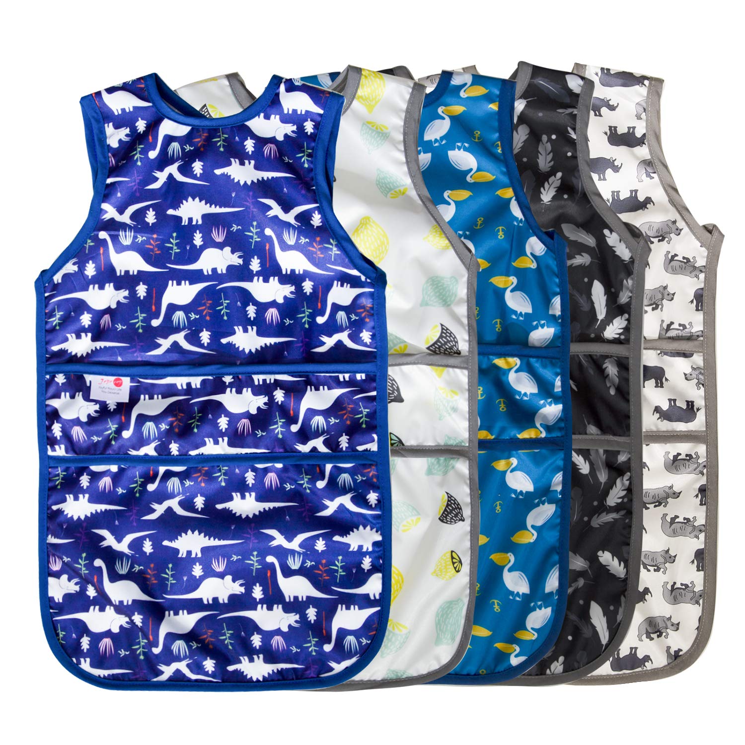 Joyo roy Toddler Bibs for Boys Weaning Bib 5Pack Waterproof Bibs for Babies 2-4 Years Baby Bibs for Weaning Feeding Bib 2-4 Year Smock for Eating Toddler Painting Apron for Feeding Easy to Clean