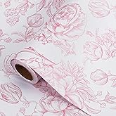 Pink Floral Wrapping Paper Roll 17 in x 32 ft Mini Roll Vintage Toile Flower Gift Wrap Paper for Girls Women Mother All Occasion Wedding Birthday Bridal Shower Party Baby Shower Valentine's Day