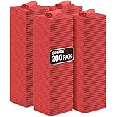 UNIMADE Shop Towel Rag, 200 Pack Reusable Rags Bulk Microfiber Cleaning Cloth Lint Free Towels for Car Kitchen Automotive Bar Mechanic Restaurant Garage, 11.5"x 11.5", Red