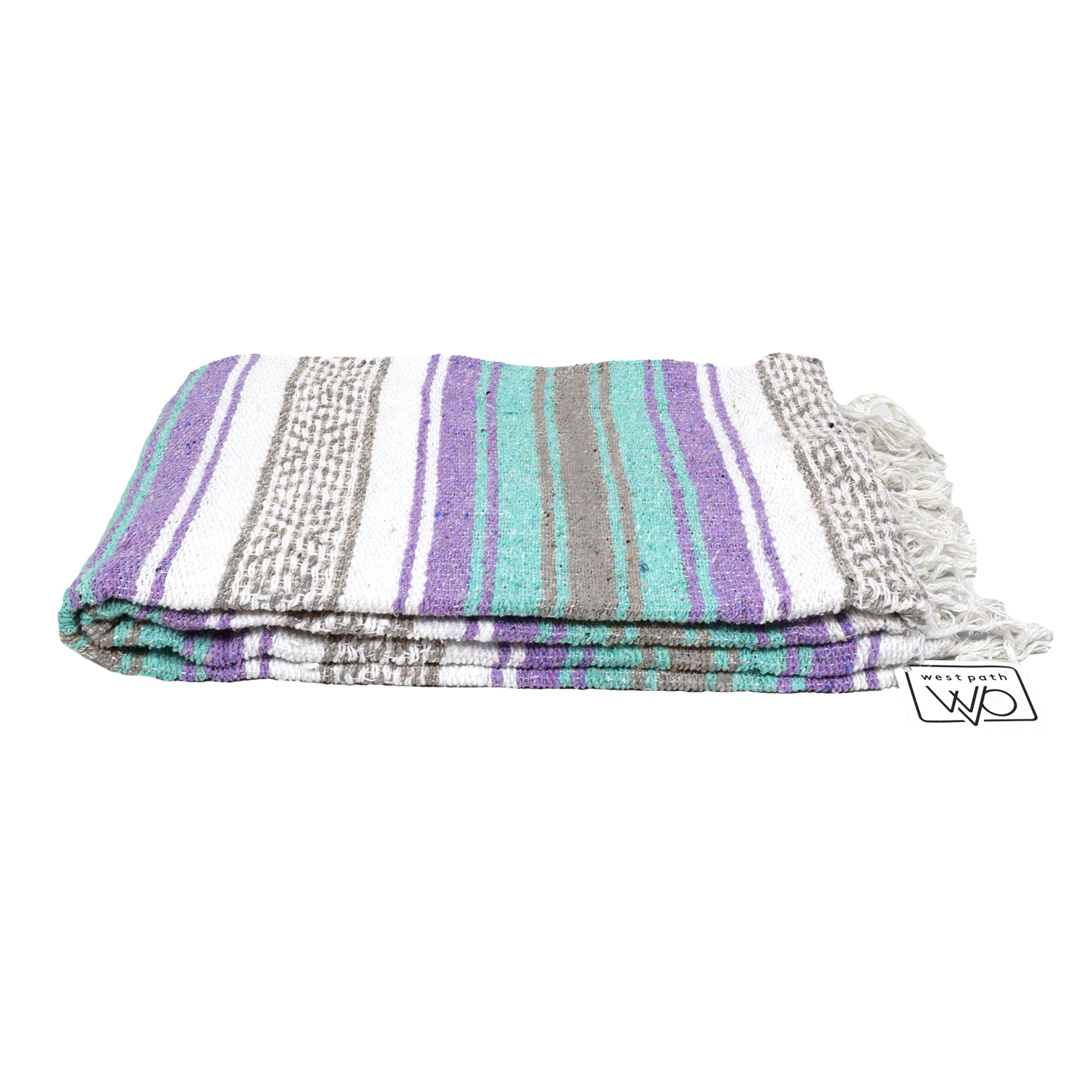 Open Road Goods Mexican Travel Blanket - Mint, Purple, Gold/Tan - XL, Striped, Softens with Use