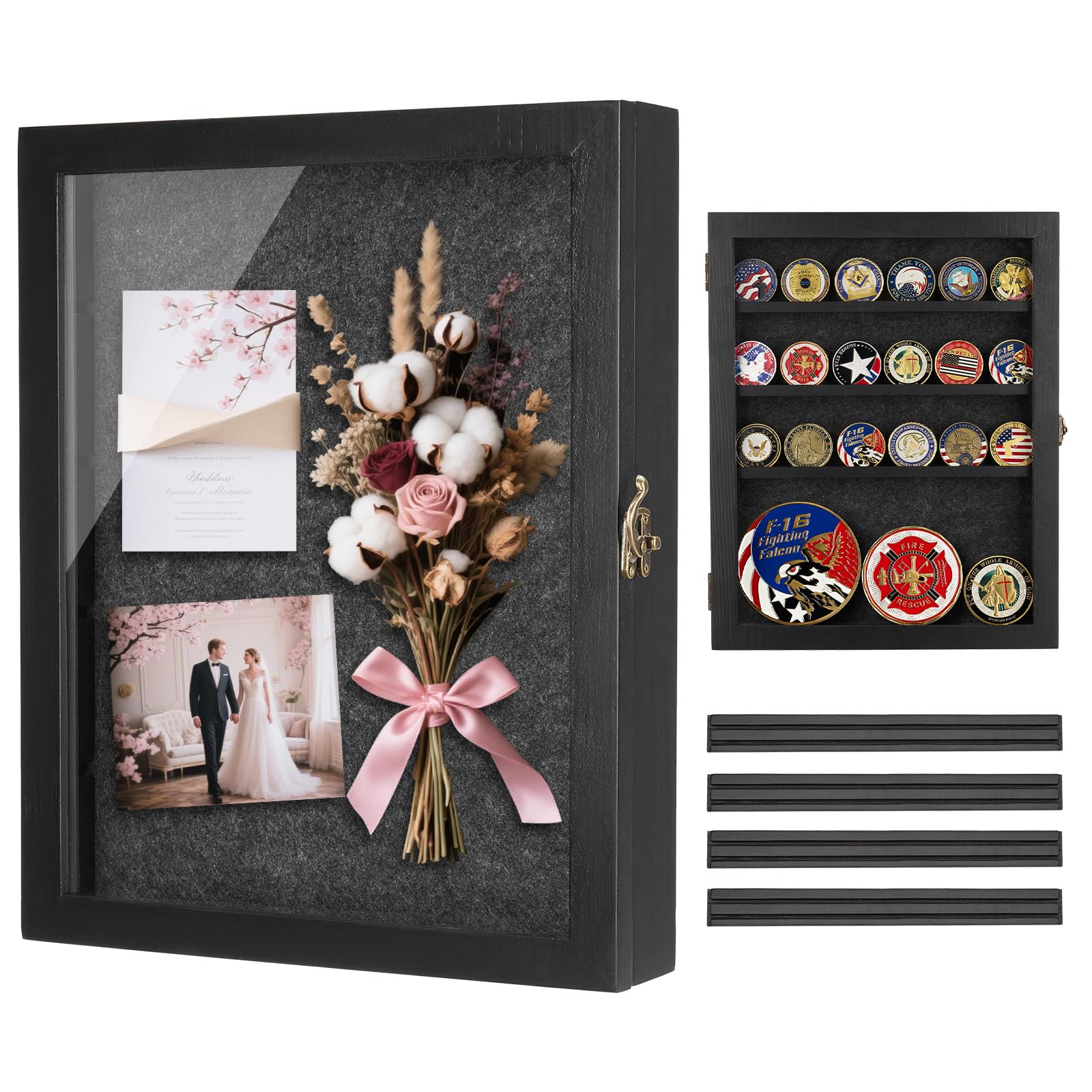 Photo 1 of Black Shadow Box Frame 11X14 with Shelves, Medal/Challenge Coin Display Case, Pet Memorial/Wedding Shadow Box, Best Anniversary/Birthday/Bridal Shower/Engagement/Wedding Registry/House Warming Gifts