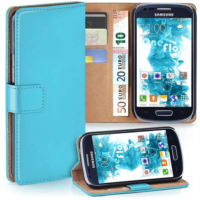 moex Samsung Galaxy S3 Mini | Hülle Türkis mit Karten-Fach 360° Book Klapp-Hülle Handytasche Kunst-Leder Handyhülle für Samsu