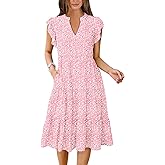 ANRABESS Womens Summer Dress Ruffle Sleeve V Neck Midi Dresses Fashion Casual Fit Flowy Tiered Boho Beach Vacation Sundress