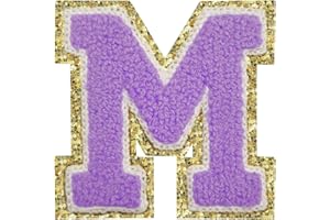 LYVUR Letter Patches Iron on 3Pcs Chenille Letters for Jackets Varsity Letters Patches Letterman Glitter Patches Iron on Letter Purple M