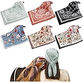 JATEBI 6 Pcs 27'' Square Head Scarves for Women Silk Like Lightweight Bandana Scarf with Paisley and Floral Patterns