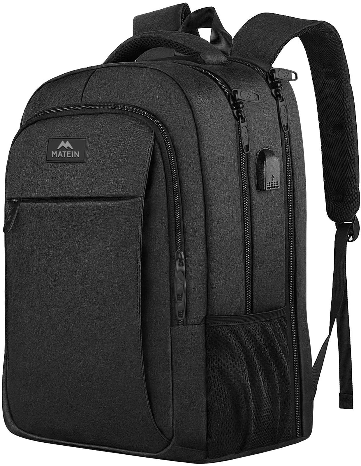 MATEIN Travel Laptop Backpack, Work Bag Lightweight Laptop Bag with USB Charging Port, Anti Theft Business Backpack, Water Resistant School Rucksack Gift for Men and Women, Fits 17.3 Inch, Black — image 1