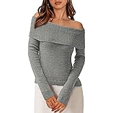 PRETTYGARDEN Off The Shoulder Sweater for Women 2026 Fall Fashion Cute Long Sleeve Tops Winter Ribbed Pullover Knit Outfits