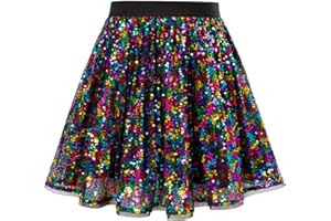 GRACE KARIN Girls Sequin Skirt Elastic Waist Sparkle Pleated Skirt for Party 5-14Y