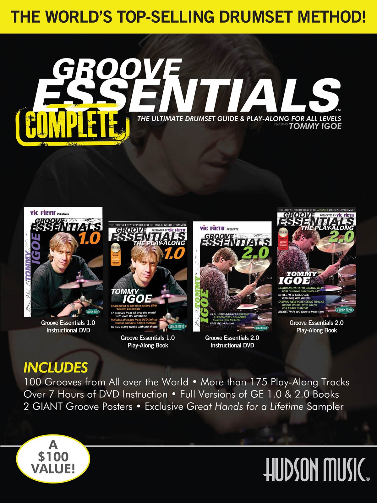 Groove Essentials 1.0-2.0 Complete. Includes 2 Books, 2 Posters and Online Audio and Video Drum SetBook and Media-Online: Complete: The Ultimate Drumset Guide & Play-Along for All Levels