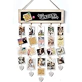 EXQUIDECA Picture Frames Collage Display Board with 30 Clips - Multi Photos Cards Organizer with Adjustable Twines and Magnetic Blackboard - DIY Wall Decor Hanging Picture Holder 15.7x5 Inches