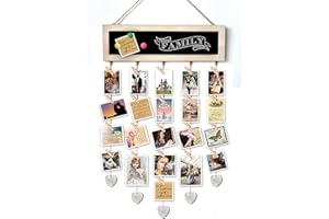 EXQUIDECA Picture Frames Collage Display Board with 30 Clips - Multi Photos Cards Organizer with Adjustable Twines and Magnetic Blackboard - DIY Wall Decor Hanging Picture Holder 15.7x5 Inches
