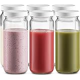 Travel Glass Drinking Bottle Mason Jar 16 Ounce [6-Pack] Plastic Airtight Lids, Reusable Glass Water Bottle for Juicing, Smoo