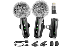 Wireless Lavalier Microphone for iPhone/iPad/Android Phone, Utsund LED Display Mini Mic for Video Recording, USB C Microphone