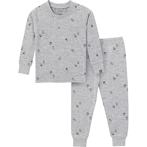 Modern Moments by Gerber Toddler Unisex Hacci Snug Fit 2-Piece Pajama Set, Medium Grey Heather Acorn, 4T
