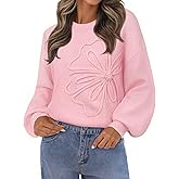 MEROKEETY Women's Winter Floral Sweater Crew Neck Lantern Sleeve 2025 Fall Trendy Warm Chunky Oversized Pullover Tops