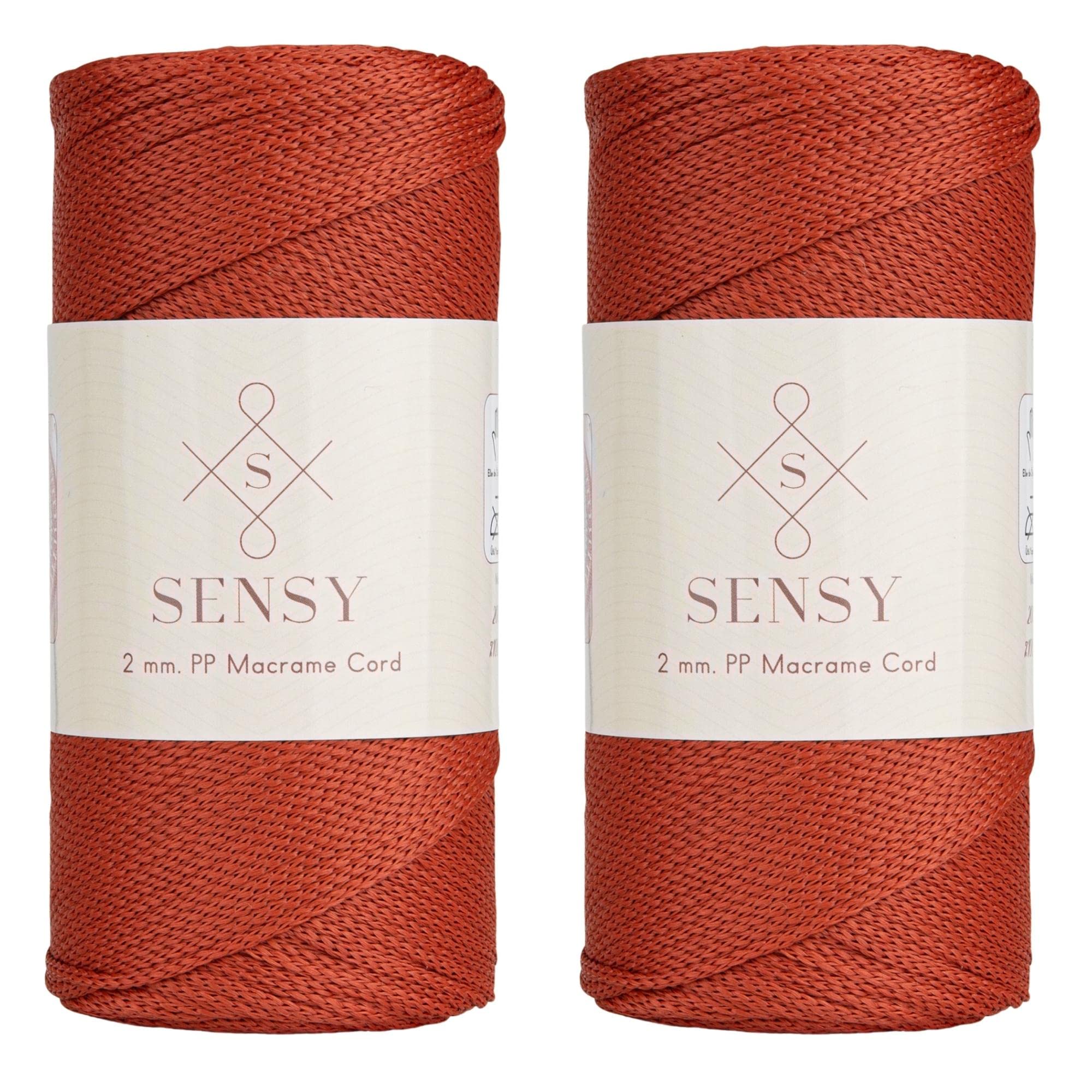 Sensy Premium 2 Pack of 2mm 251 Yards Polyester Rope 100% Polypropylene Cord Macrame Cord 2mm Crochet Bag Cord Macrame Rope Crochet Thread Gift for Knitter (Brick) — image 1
