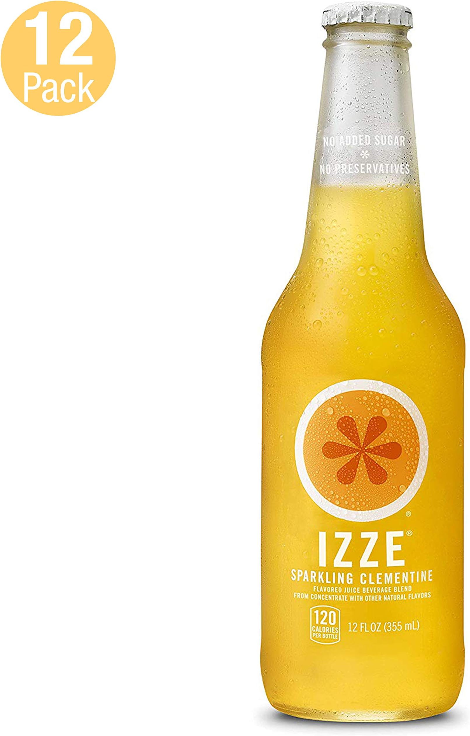 IZZE Sparkling Juice, Clementine, 12 oz Glass Bottles, 12 Count