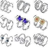 Highergo 20 Pcs Fidget Anxiety Rings for Women Alloy Open Adjustable Fidget Spinner Ring Rotatable Bead Rings for Adults Anxiety Relieving Stress(Silver)