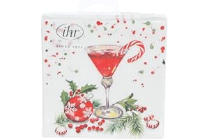 IHR Ideal Home Range Cocktail Napkins Disposable 3-Ply Paper Party Napkin Pack, 5" x 5", Christmas Martini, 20-Count