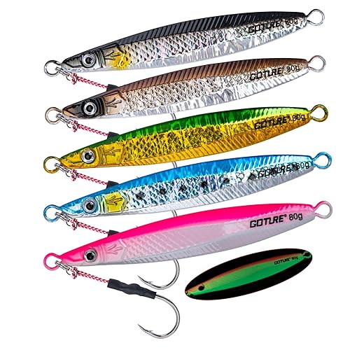 Goture Fishing Jigs Saltwater 150g with Assist Hook, Glow Vertical